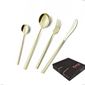 Set di posate 75 pezzi Kyoto Tin Gold in confezione regalo, Acciaio inox (Aisi 304) trattamento pvd acciaio lucido