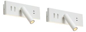 Set di 2 lampade da parete moderne bianche regolabili con USB-C incl. LED - Modric
