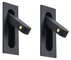 Set di 2 lampade da parete moderne nere con LED e porta USB-C - Hilton