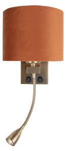 Lampada da parete bronzo con braccio flessibile e paralume arancione con interno dorato 18cm - Brescia Combi