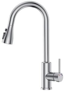 Miscelatore da cucina con doccetta, altezza 42,5 cm, 4 modalità, rotazione a 360°, miscelatore monocomando, estraibile, acciaio inossidabile, finitura nichel