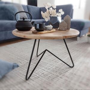 FineBuy Tavolino da caffè in legno massiccio di acacia rotondo 60 cm - Tavolino da salotto con struttura in metallo dal design moderno - Fatto a mano - Aspetto naturale e stile industriale