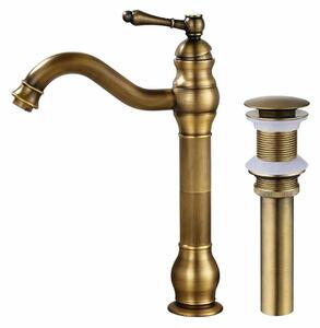 Miscelatore per lavabo in ottone anticato, monocomando, per lavabo a incasso, con tappo a scomparsa e attacco 1/2"-3/8"