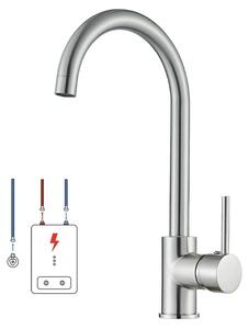 Miscelatore monocomando per lavello, acciaio inossidabile, bassa pressione, rotazione a 360°, attacco G3/8