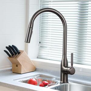 Miscelatore da cucina estraibile, 2 modalità, grigio, acciaio inossidabile 304, ottone, rotazione a 360°, estensione da 60-70 cm, attacco G3/8