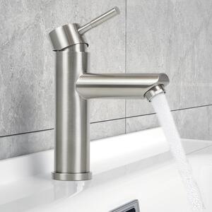 Miscelatore per lavabo, bagno, monocomando, finitura nichel, acciaio inossidabile, attacco 3/8"