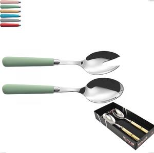 Confezione vetrina 2 pezzi insalata macarons, Acciaio inox 18.10 manici in acrilico inox lucido