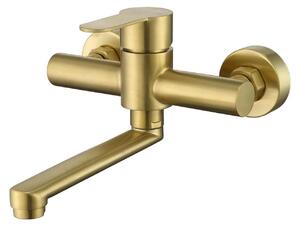 Miscelatore monocomando da montaggio a parete, girevole a 360°, finitura oro spazzolato, 18 cm