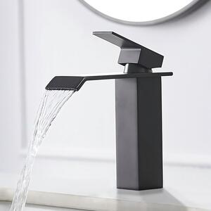 Miscelatore monocomando a cascata per lavabo, in acciaio inossidabile nero, con dettagli in ottone, per acqua calda e fredda