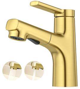 Miscelatore per lavabo da bagno con doccetta estraibile, monocomando, finitura in zirconio dorato spazzolato