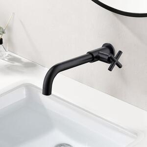 Miscelatore per lavabo da montare a parete, in ottone nero, con maniglie a croce, solo per acqua fredda