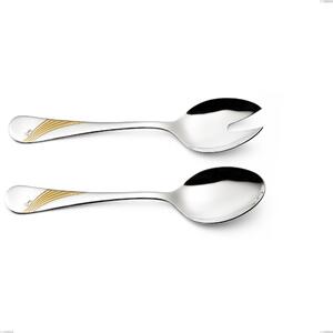 Coppia insalata Milano Inciso Oro , 18/10 (AISI304) finitura inox lucido e oro Acciaio lucido e oro , spessore 2,5 mm mm, lunghezza 233 mm