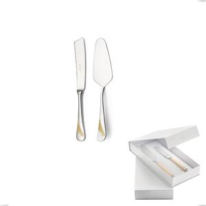 Confezione a libro 2 pezzi,paletta pi� coltello dolce da servizio Milano Inciso Oro , 18/10 (AISI304) finitura inox lucido e oro, spessore 2,5 mm