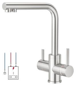 Rubinetto da cucina a 3 vie, per bassa pressione, in acciaio inossidabile spazzolato, girevole a 360°