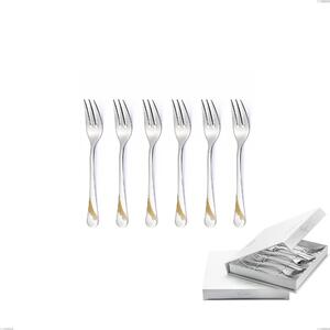 Confezione a libro 6 pezzi forchette dolce Milano Inciso Oro , 18/10 (AISI304) finitura inox lucido e oro, spessore 2,5 mm- posate
