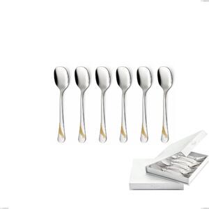 Confezione a libro 6 pezzi cucchiaini gelato Milano Inciso Oro , 18/10 (AISI304) finitura inox lucido e oro, spessore 2,5 mm