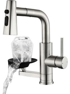 Miscelatore da cucina con getto spray, estensibile, con 3 tipi di getto, colore grigio