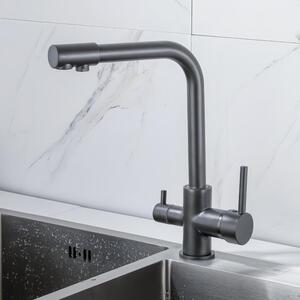 Miscelatore per lavello da cucina, grigio, a 3 vie, con filtro, girevole a 360°