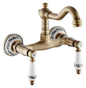 Miscelatore da cucina in ottone e bronzo, con due maniglie, in Vetroceramica, girevole a 360°, stile vintage, con controllo dell'acqua calda e fredda