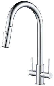Miscelatore da cucina estraibile, con due manopole, finitura cromata, lunghezza dell'estensione: 70 cm
