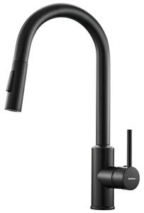 Miscelatore da cucina con doccetta estraibile, alta pressione, girevole a 360°, 2 modalità di getto, colore nero