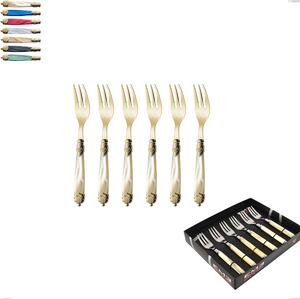 Confezione vetrina 6 pezzi forchette dolce Mirage Perlato Tin gold, acciaio 18.10 con finitura pvd dorata colorato, manici in metacrilato- posate
