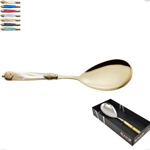 Confezione vetrina 1 pezzo pala riso Mirage Perlato Tin gold, acciaio 18.10 con finitura pvd dorata colorato, manici in metacrilato