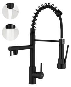Miscelatore da cucina con doccetta estraibile, girevole a 360°, alta pressione, doppia funzione spray, acciaio inossidabile, colore nero