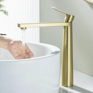 Miscelatore monocomando dorato spazzolato per bagno, marca Hoher Beckenhahn