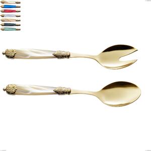Coppia insalata Mirage Perlato Tin gold, acciaio 18.10 con finitura pvd dorata colorato, manici in metacrilato, lunghezza 247 mm