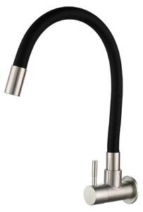 Miscelatore da cucina a parete, con bocchetta flessibile, nero, solo acqua fredda, monocomando, per lavello, girevole a 360°, con tubo in silicone, in acciaio inossidabile 304