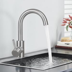 Miscelatore per lavabo da bagno, rubinetto in acciaio inossidabile, girevole a 360°, finitura spazzolata, nichel, 24 cm