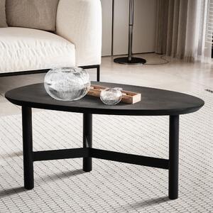 FineBuy Tavolino da salotto 80 cm a forma di rene in legno massello di mango nero · Tavolino da salotto con base metallica a tre gambe · Tavolino moderno in legno massello dal design ovale