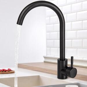 Rubinetto per lavello da cucina, girevole a 360°, in acciaio inossidabile 304, colore nero, design a forma di "C", per acqua fredda e calda
