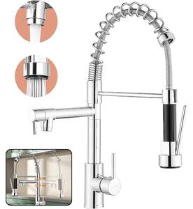 Miscelatore da cucina - Miscelatore per lavello con due bocchette - Rotazione a 360° - Montaggio semplice - Argento