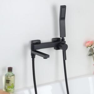 Miscelatore per vasca da bagno da montare a parete, con doccetta manuale, bocchetta girevole a 90°, colore nero