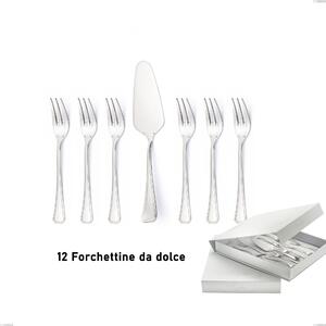 Confezione a libro 13 pezzi, forchettine pi� paletta dolce Savoia Argento 8 micron, Acciaio inox Aisi 304 Finitura Argentata, spessore argento 8 micron, spessore posata 3 mm