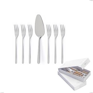 Confezione a libro 7 pezzi, forchettine pi� paletta dolce venice sabbiato, Acciaio inox Aisi 304 Posate sabbiate, spessore 4 mm