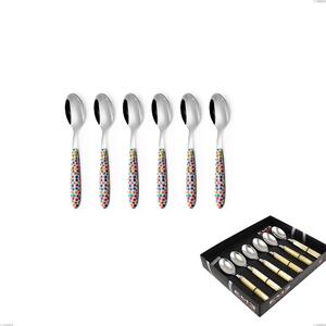 Confezione vetrina 6 pezzi cucchiaino caffe vero coriandoli, acciaio 18.0 nickel free, manicatura pbt sublimato acciaio lucido