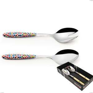Confezione vetrina 2 pezzi insalata vero coriandoli, acciaio 18.0 nickel free, manicatura pbt sublimato acciaio lucido