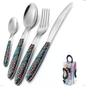 Confezione You&Me 24 pezzi posate vero damasco, acciaio 18.0 nickel free, manicatura pbt sublimato acciaio lucido