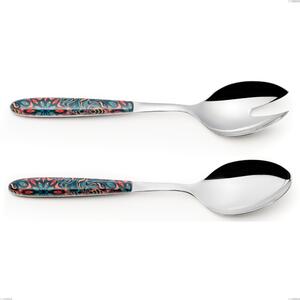 Coppia insalata vero damasco, acciaio 18.0 nickel free, manicatura pbt sublimato acciaio lucido, lunghezza 250 mm