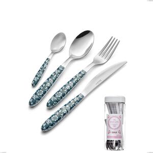 Confezione barattolo francese 16 pezzi posate vero flowers, acciaio 18.0 nickel free, manicatura pbt sublimato acciaio lucido