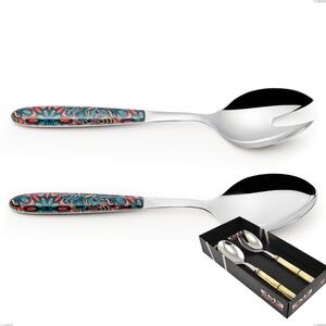 Confezione vetrina 2 pezzi insalata vero damasco, acciaio 18.0 nickel free, manicatura pbt sublimato acciaio lucido