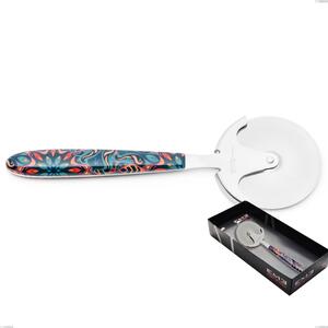 Confezione vetrina rotella tagliapizza vero damasco, acciaio 18.0 nickel free, manicatura pbt sublimato acciaio lucido