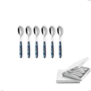 Confezione a libro 6 pezzi cucchiaini caff� vero garden, acciaio 18.0 nickel free, manicatura pbt sublimato acciaio lucido