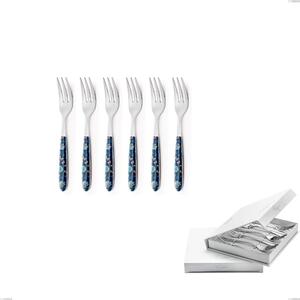 Confezione a libro 6 pezzi forchette dolce vero garden, acciaio 18.0 nickel free, manicatura pbt sublimato acciaio lucido