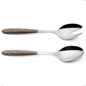 Coppia insalata vero larice, acciaio 18.0 nickel free, manicatura pbt sublimato acciaio lucido, lunghezza 250 mm
