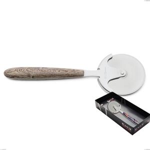 Confezione vetrina rotella tagliapizza vero larice, acciaio 18.0 nickel free, manicatura pbt sublimato acciaio lucido