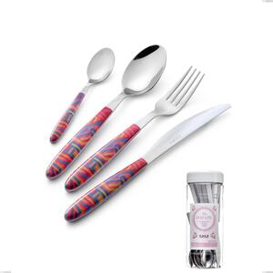 Confezione barattolo francese 16 pezzi posate vero linear, acciaio 18.0 nickel free, manicatura pbt sublimato acciaio lucido